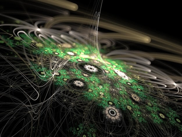 An abstract representation of a quantum machine learning algorithm at work, analyzing complex data sets of molecular structures and interactions. Incorporate visual elements like neural networks, quantum gates, and data streams to convey the computational process.