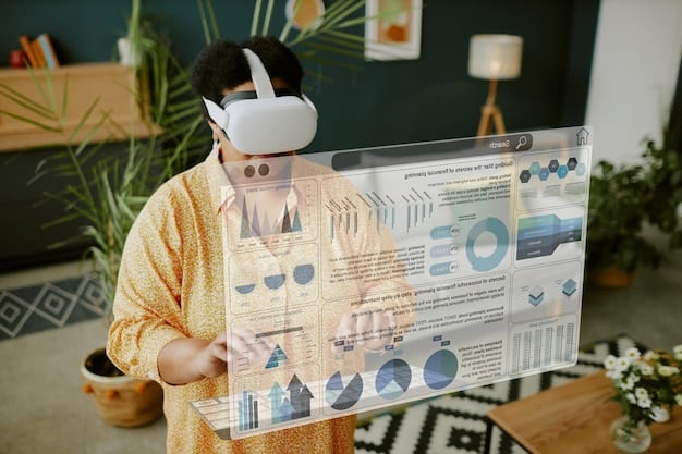 A user-friendly dashboard interface within a metaverse workspace, displaying real-time project metrics, team collaboration tools, and personalized task management features.