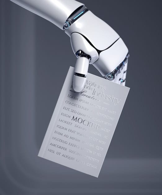 A close-up shot of a robotic arm interacting with financial documents, symbolizing the precision and efficiency of robotic process automation in handling routine tasks.