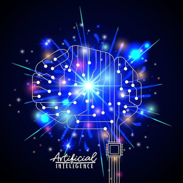 A high-tech illustration depicting an AI brain with circuits and data streams, symbolizing machine learning and data analysis. The image should be visually striking and represent innovation, intelligence, and technological progress.