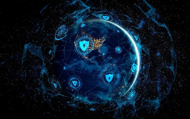 A digital illustration of a shield protecting a network of interconnected devices, symbolizing the cybersecurity measures required to safeguard 5G networks and the data transmitted across them. The image conveys a sense of safety and resilience.
