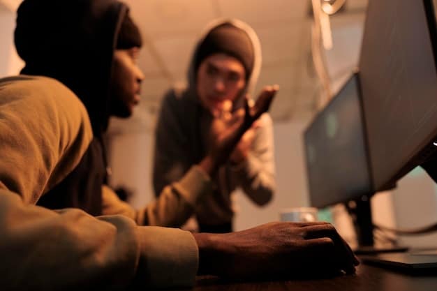 A diverse group of employees participating in a cybersecurity training session with a projector screen showing a phishing email example, focused on creating human firewalls.