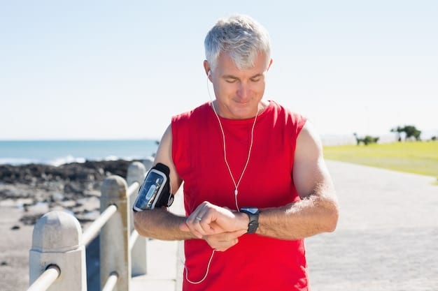 A person wearing a smartwatch while running. The smartwatch display shows a detailed heart rate graph. The image emphasizes the watch's ability to monitor heart rate during physical activity.
