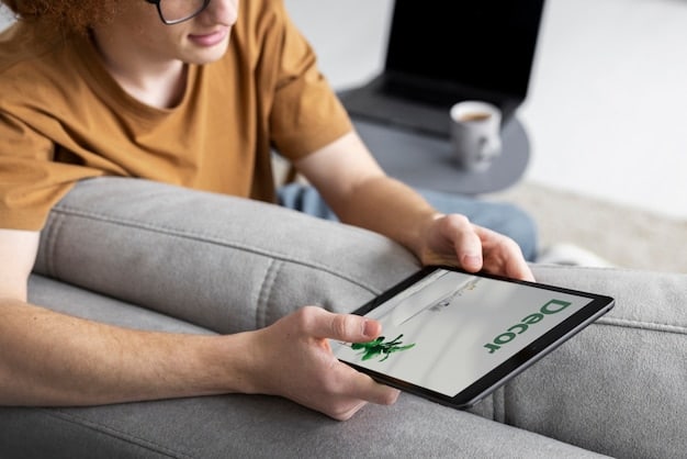 A person using a tablet on a couch, showing split screen capabilities (ebook on one side, web browser on the other).