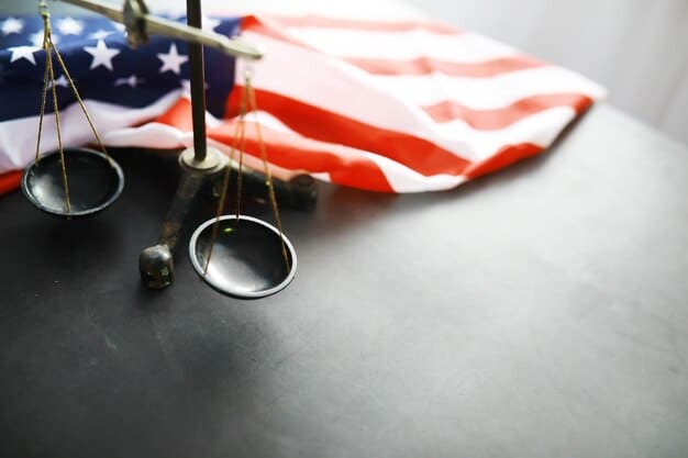 A close-up image of a gavel striking a sound block, with the US flag blurred in the background. This symbolizes the legal and regulatory challenges faced by tokenized news platforms due to SEC oversight.