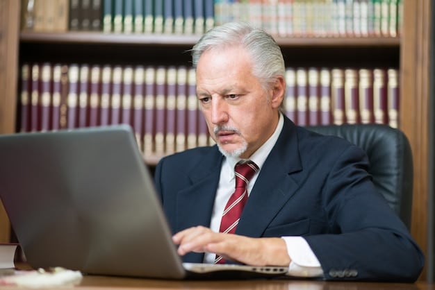A US journalist sitting at a desk with a laptop, looking concerned at a tax form on the screen. The background shows a blurred newsroom setting, symbolizing the pressures of the job and the added complexity of crypto taxes.