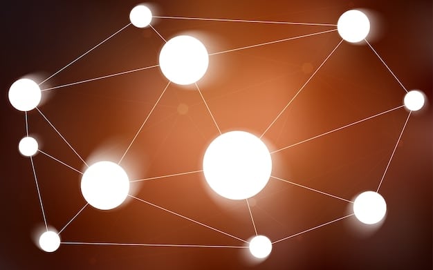 A digital illustration showing a web of interconnected nodes representing sources of information. Some nodes are highlighted in red, labeled 