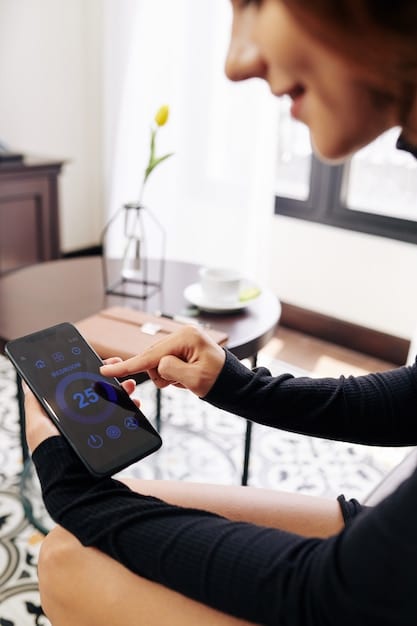 A sleek smartwatch displaying a user's daily schedule, integrated with their smart home devices, showing lights dimming and thermostat adjusting automatically.