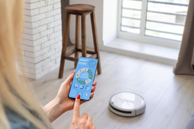 A person using a smartphone app to control their robot vacuum, showcasing the convenience and smart features of modern models. The app displays a map of the cleaned area.