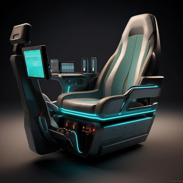 A futuristic self-driving car interior, showcasing a lounge-like setting with comfortable seating, large interactive displays, and ambient lighting. The design emphasizes relaxation, productivity, and seamless connectivity, transforming the car into a mobile living space.