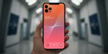 Futuristic iPhone 17 glowing screen displaying advanced features, held by a user in the United States.