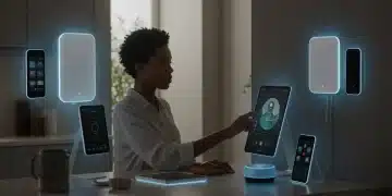 Futuristic AI gadgets enhancing productivity in a modern US home