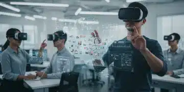 Journalists using immersive tech for news delivery in a modern newsroom