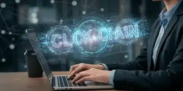 Journalist using blockchain technology for secure data and authentic reporting