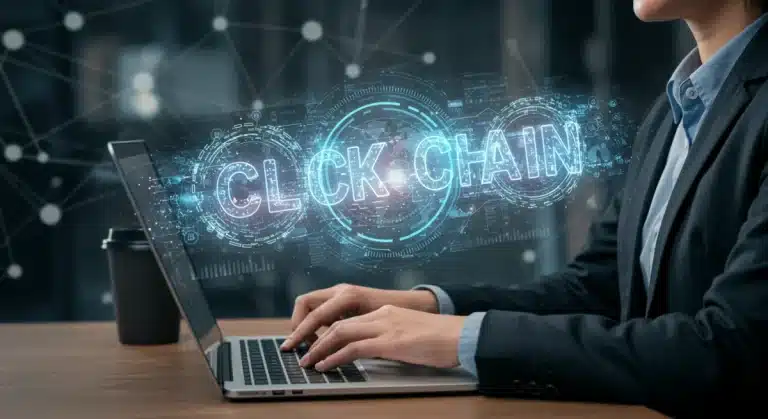 Journalist using blockchain technology for secure data and authentic reporting