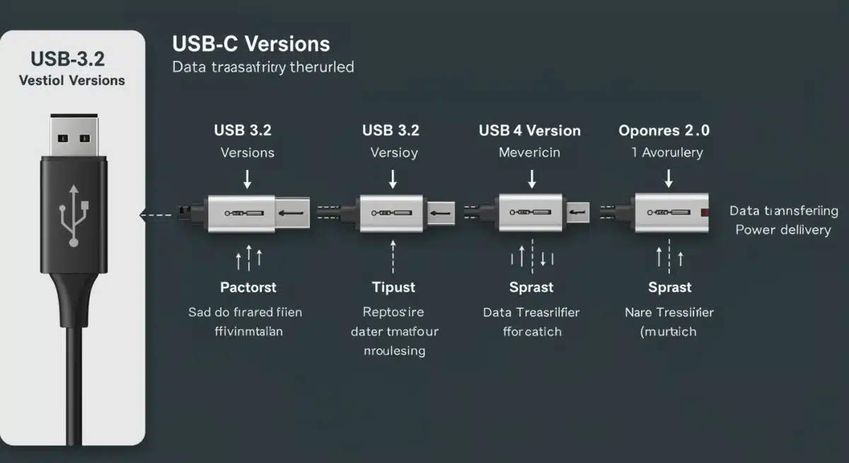 Infographic comparing USB-C data transfer speeds and power delivery capabilities.
