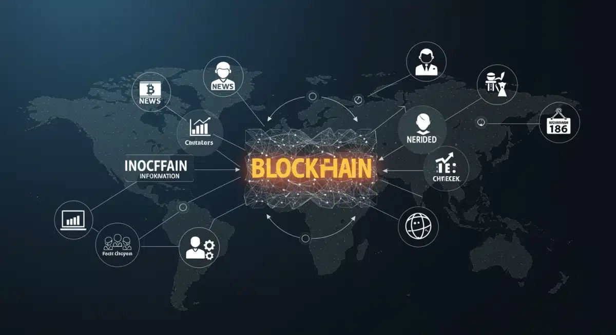 Infographic illustrating blockchain-based news verification process