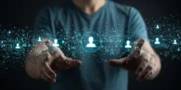 Decentralized news network with interconnected nodes and data streams, illustrating efficient content verification.