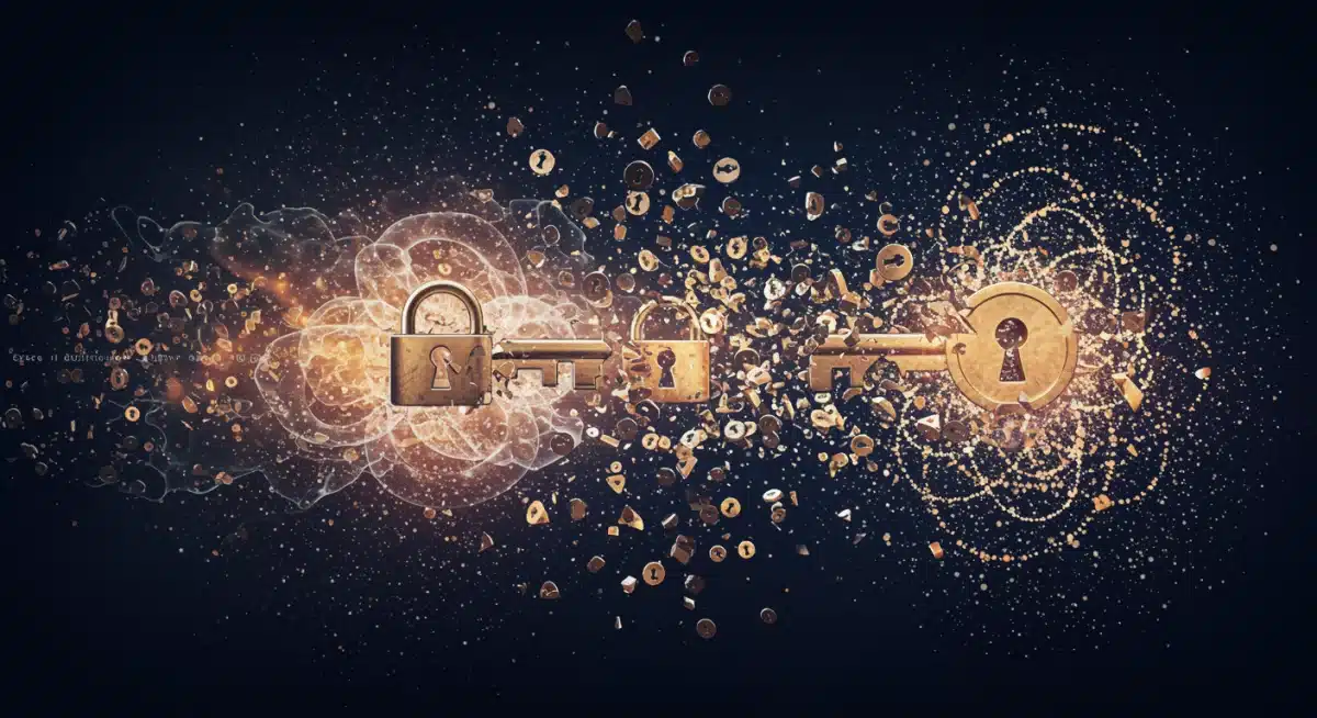 Quantum algorithms breaking cryptographic keys, digital security breach