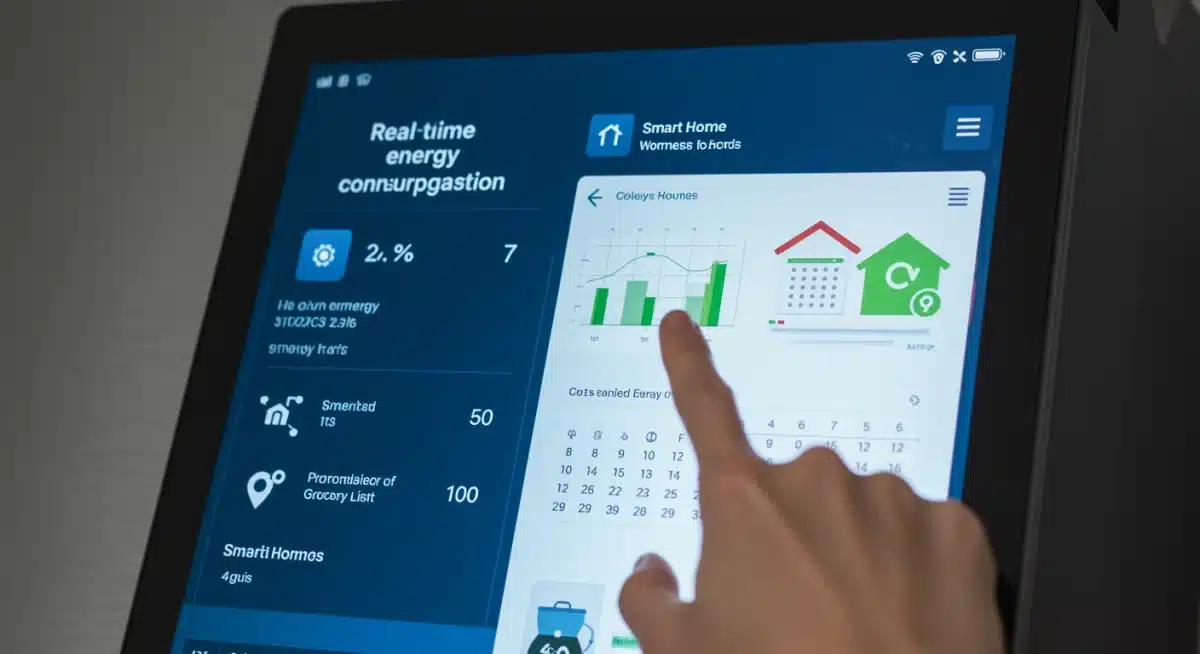 Smart refrigerator display showing energy consumption and smart features
