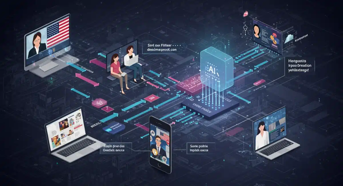 AI algorithm processing news for personalized delivery, with a focus on ethical safeguards and diverse user profiles.