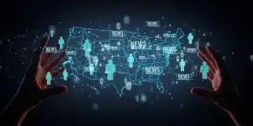 Futuristic network representing decentralized news governance in the US media landscape.