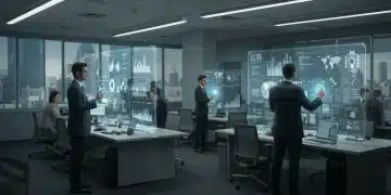 AI-powered newsroom of the future with journalists and data visualizations