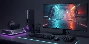 Futuristic gaming setup with new console, VR headset, and haptic feedback gear for 2026