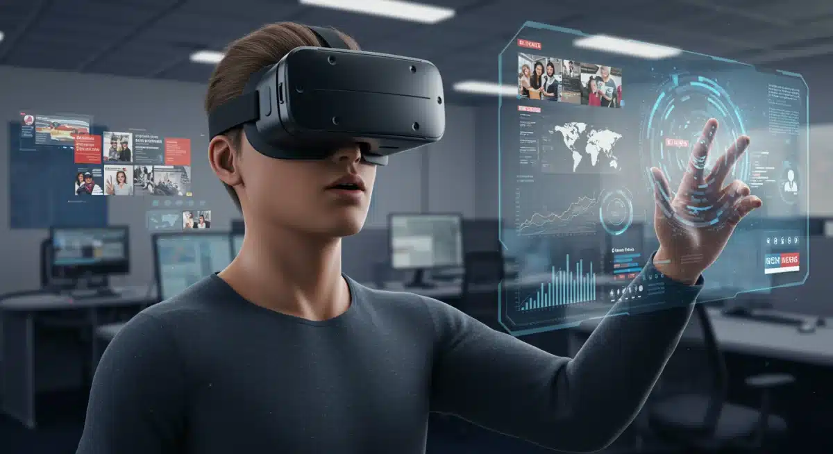 Avatar experiencing immersive news in a virtual reality newsroom