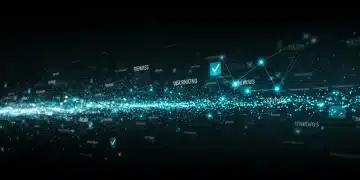 Decentralized news network graphic with secure data flow and verified information symbols