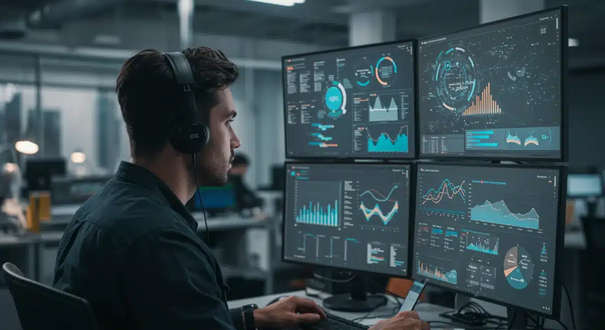 Journalist reviewing AI-generated content on a dashboard