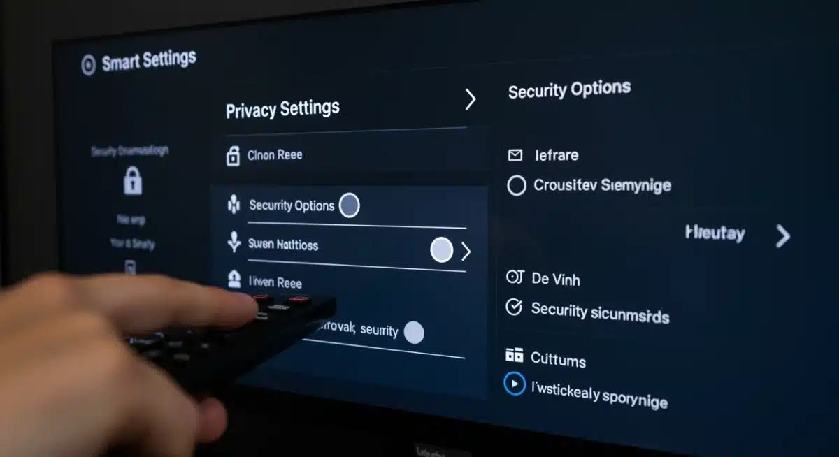 Hand navigating Smart TV privacy settings, showing user control over security options.