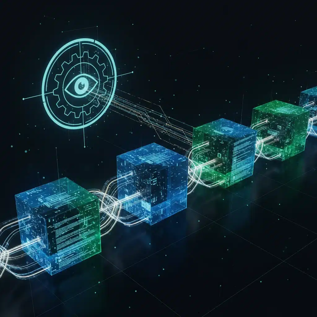 Blockchain technology securing transparent media operations within a DAO framework.