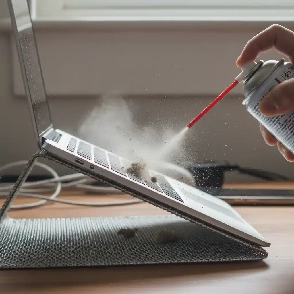 Cleaning laptop fan vents with compressed air