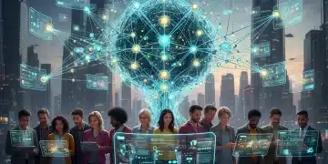 Futuristic network representing decentralized media with diverse US audience engagement