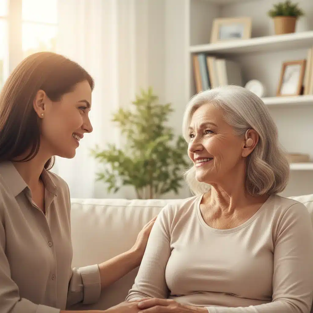 Elderly person wearing a discreet smart earbud for health and communication.