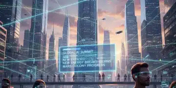 Futuristic city with data flow to wearable devices, symbolizing ubiquitous news delivery