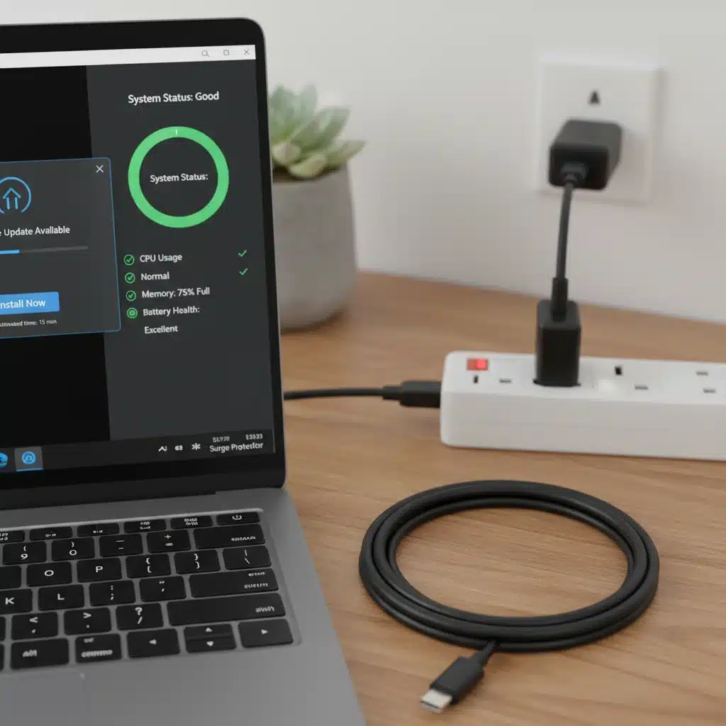 Laptop displaying software updates and system health check