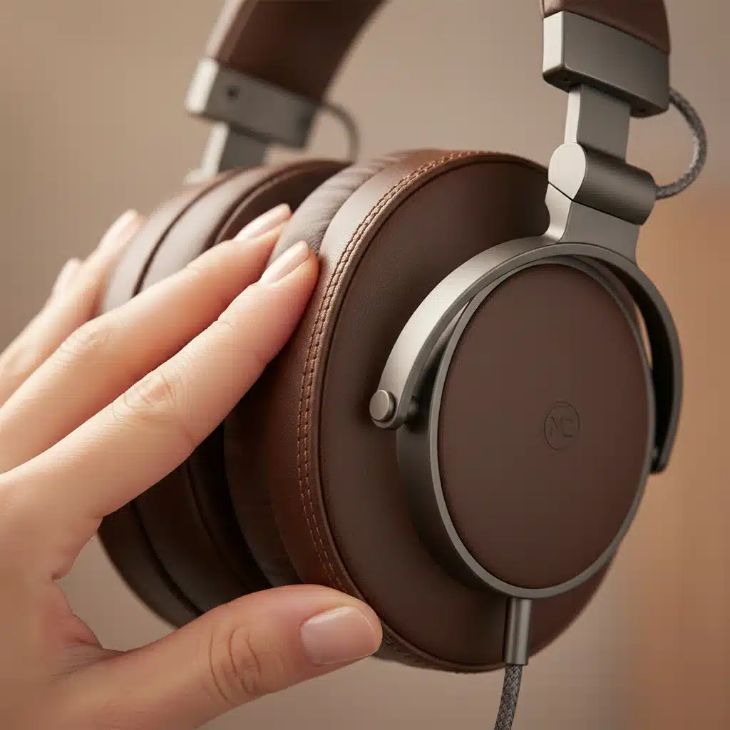 Close-up of plush earcup padding on noise-cancelling headphones