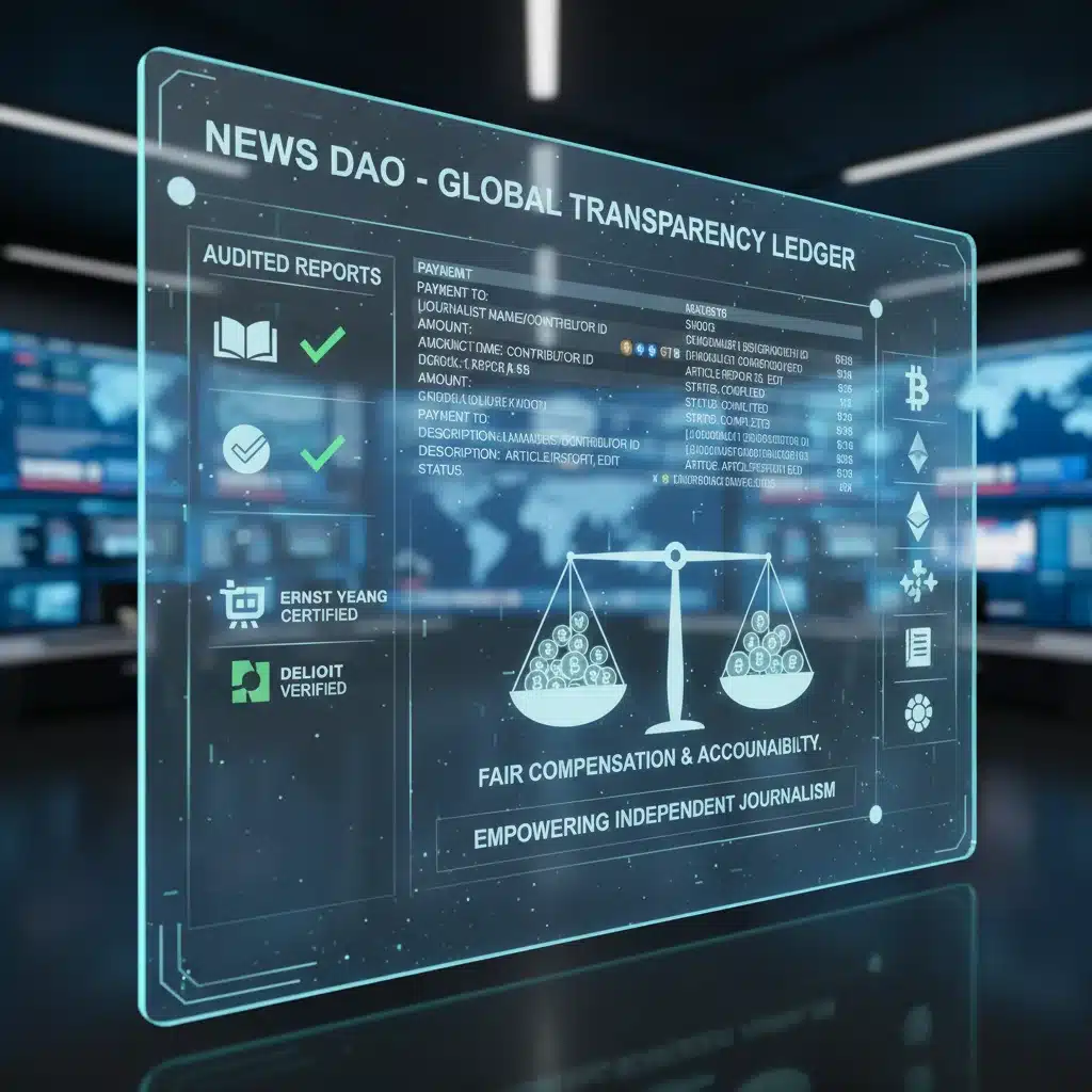 Transparent financial ledger for a news DAO