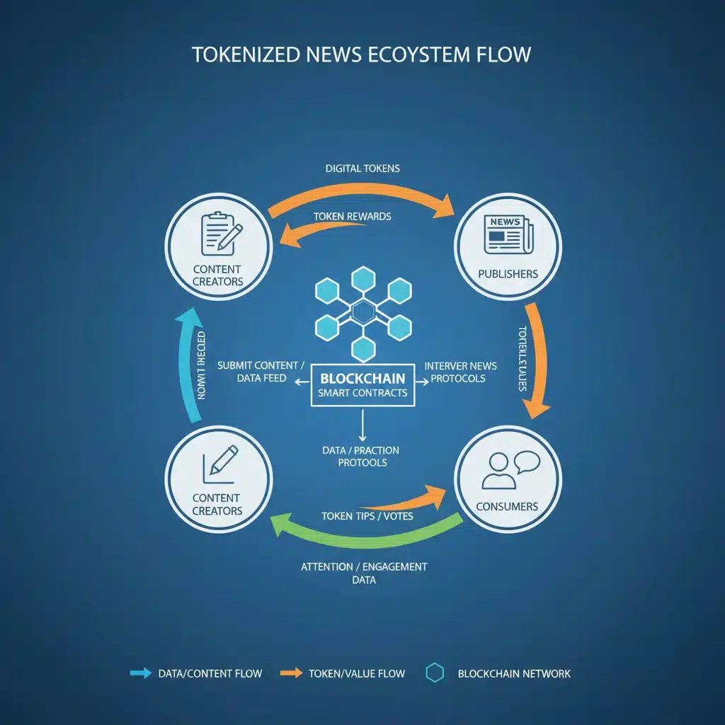 Infographic showing tokenized news ecosystem flow