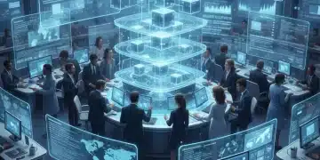 Web3 newsroom of the future with blockchain integration for journalistic integrity.
