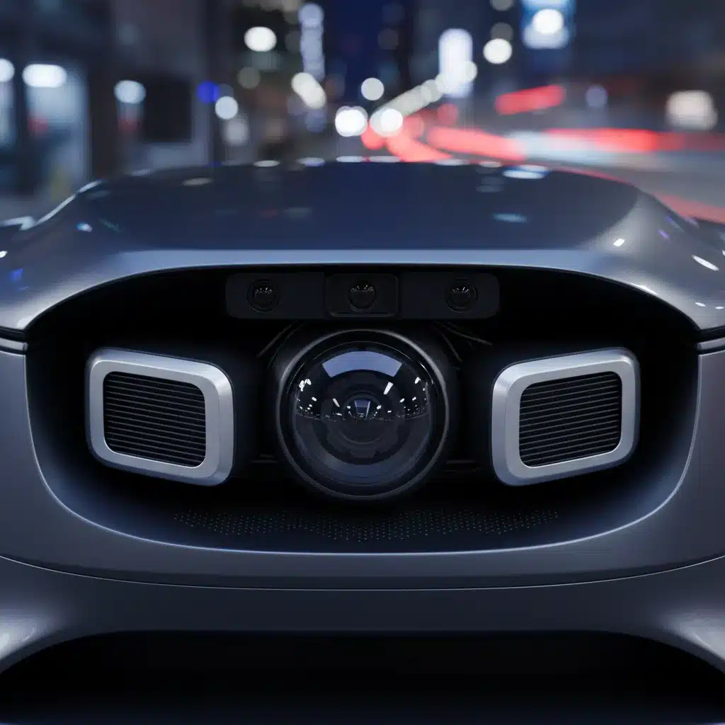 Advanced sensor suite on an autonomous vehicle, displaying lidar, radar, and camera technology.