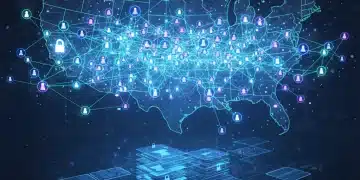 Decentralized news network with blockchain elements over US map