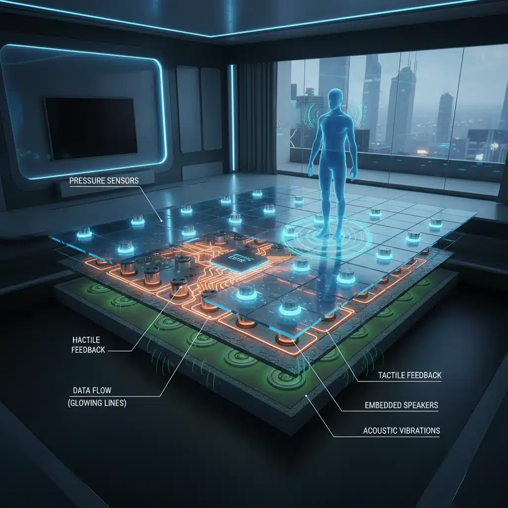 Diagram of multi-dimensional haptic feedback flooring system