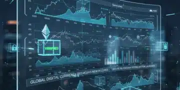 Blockchain network overlaying crypto news interface, symbolizing verifiable information and digital trust.