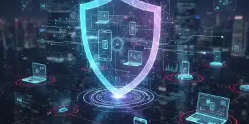 Digital shield protecting consumer tech devices from data breaches, symbolizing privacy in 2026.