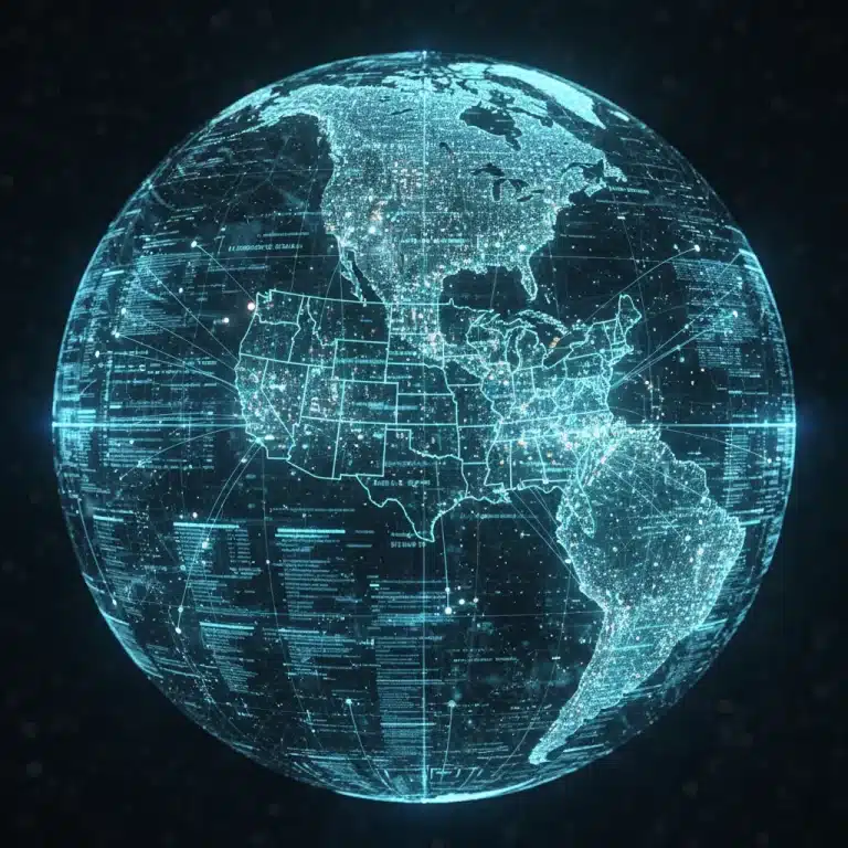 Digital network globe illustrating decentralized news flow across the United States
