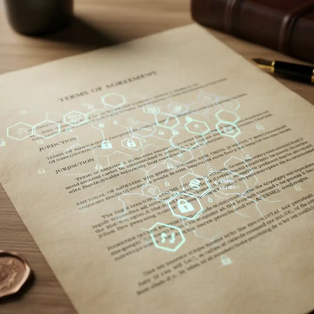 Legal document with cryptographic symbols representing regulatory compliance in decentralized tech