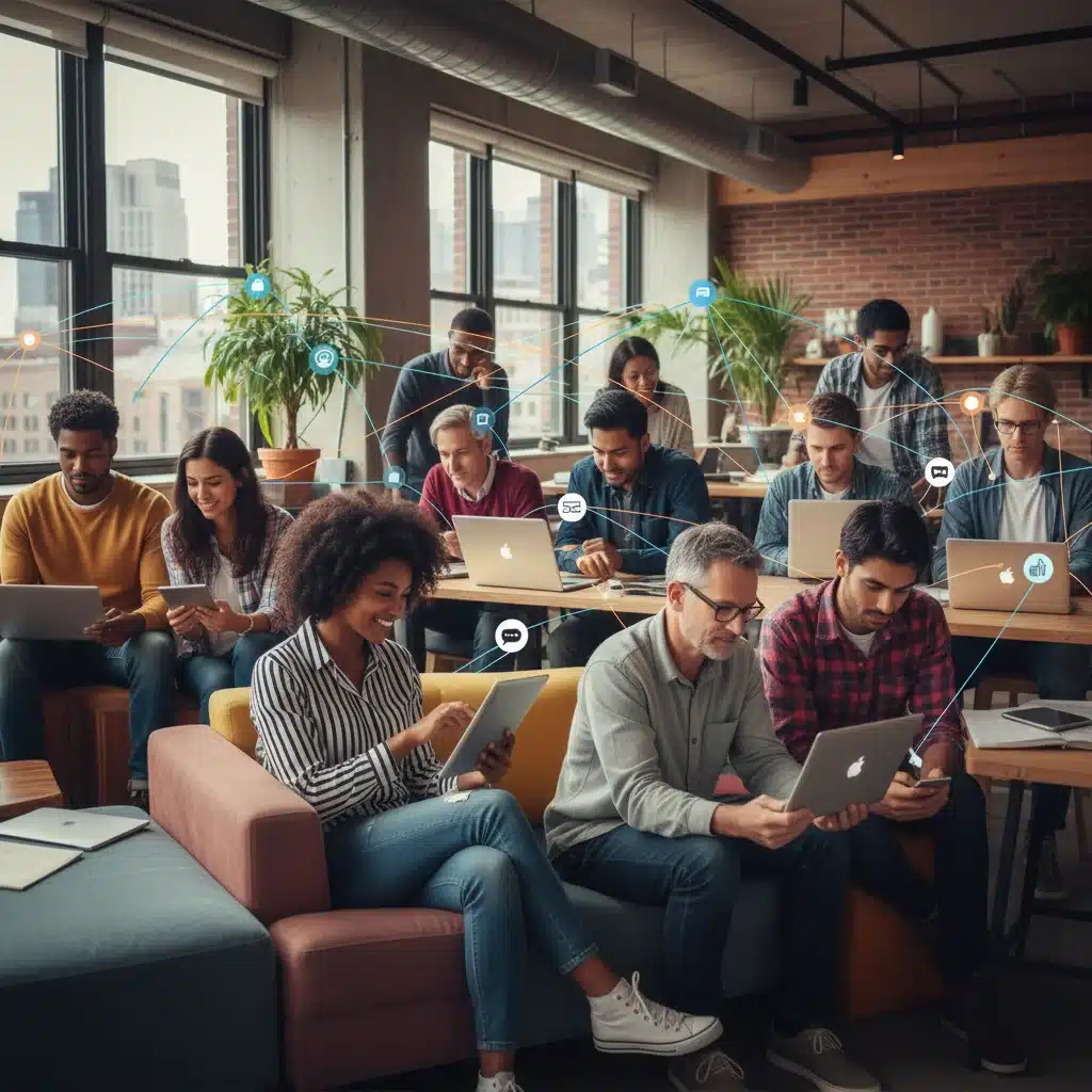 Diverse US audience interacting with decentralized news on multiple digital devices.